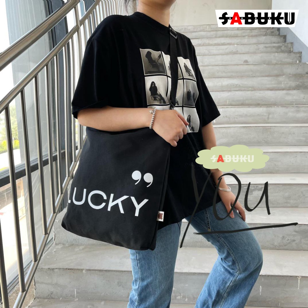 Tas Tote Bag Wanita Pria Bahan Kanvas Resleting Pria Wanita Remaja Tote Bag fashion Korean -263