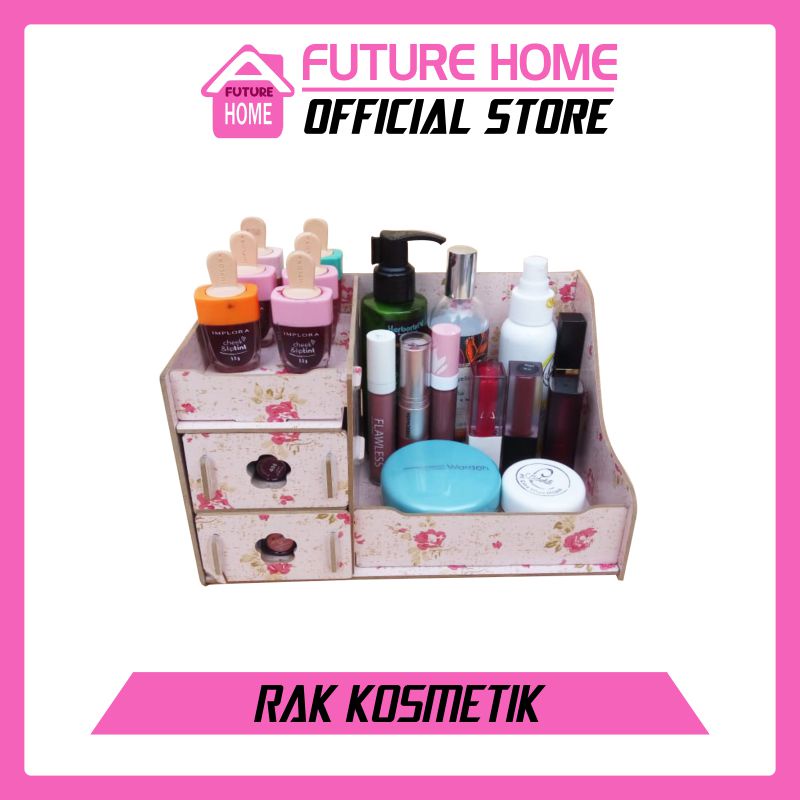 Rak Kosmetik Bahan Kayu Motif Bunga Motif Polos Plus Kaca Cosmetic Stroge