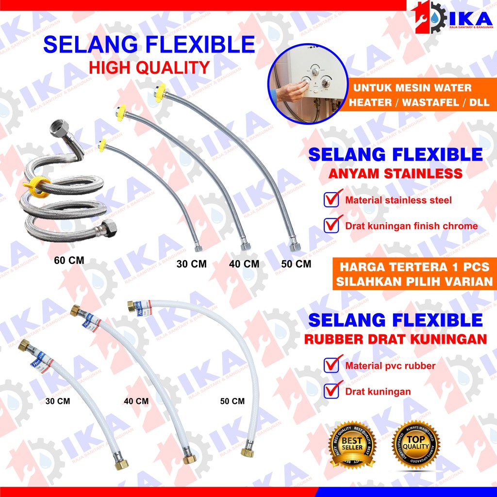 SELANG FLEXIBLE ANYAM 30 40 50 CM + PENGENCANG UNTUK WASTAFEL JET CLOSET PANAS DINGIN DRAT