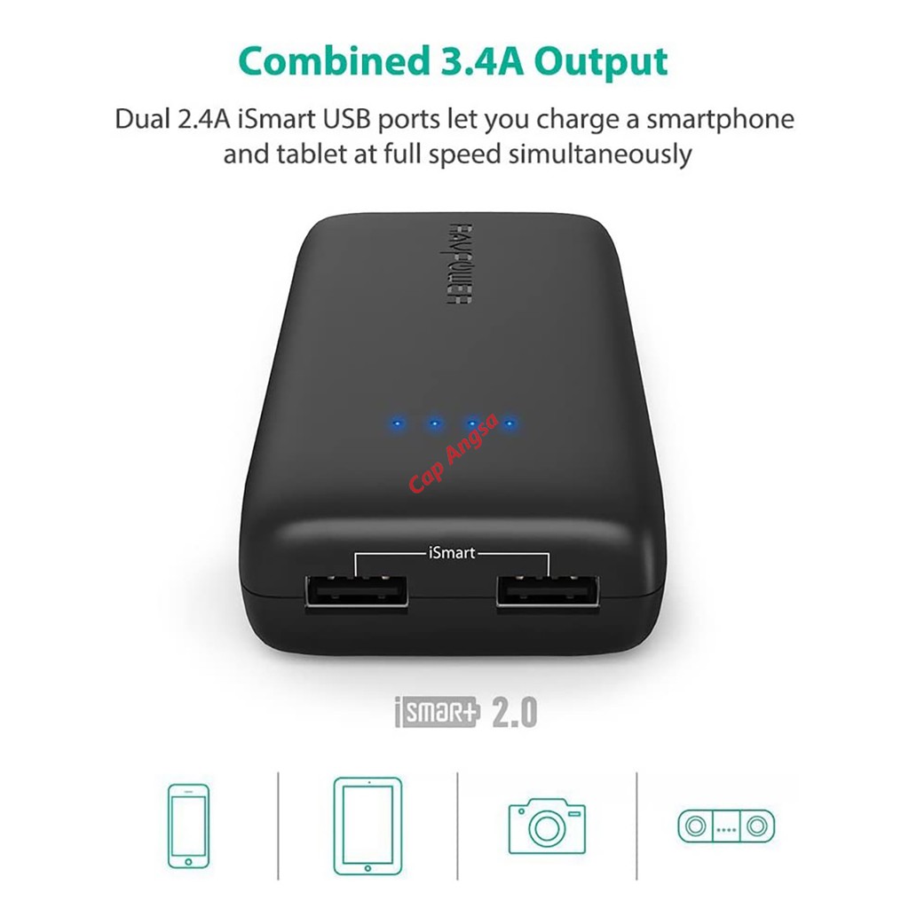 RAVPower RP PB065 POWER BANK FAST CHARGING 12000 mAh QC 3.0 QUICK CHARGE 3.0  2 PORT USB TYPE A RAV