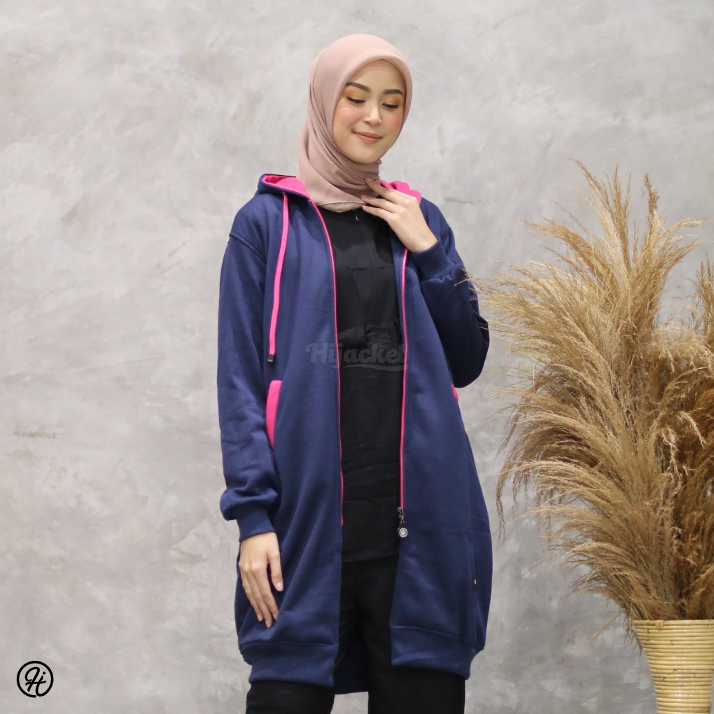 JAKET SWEATER WANITA MUSLIMAH HIJABER - HIJACKET BASIC NAVY - PANJANG HIJAB SYARI HIJAKET HIJAB