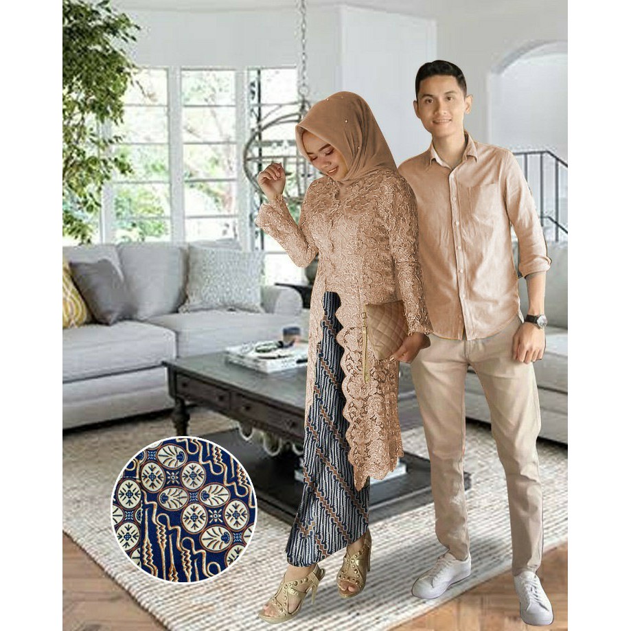 HOPYLOVY - Baju Couple Pasangan Kondangan Brukat Kebaya Dan Kemeja Nurti