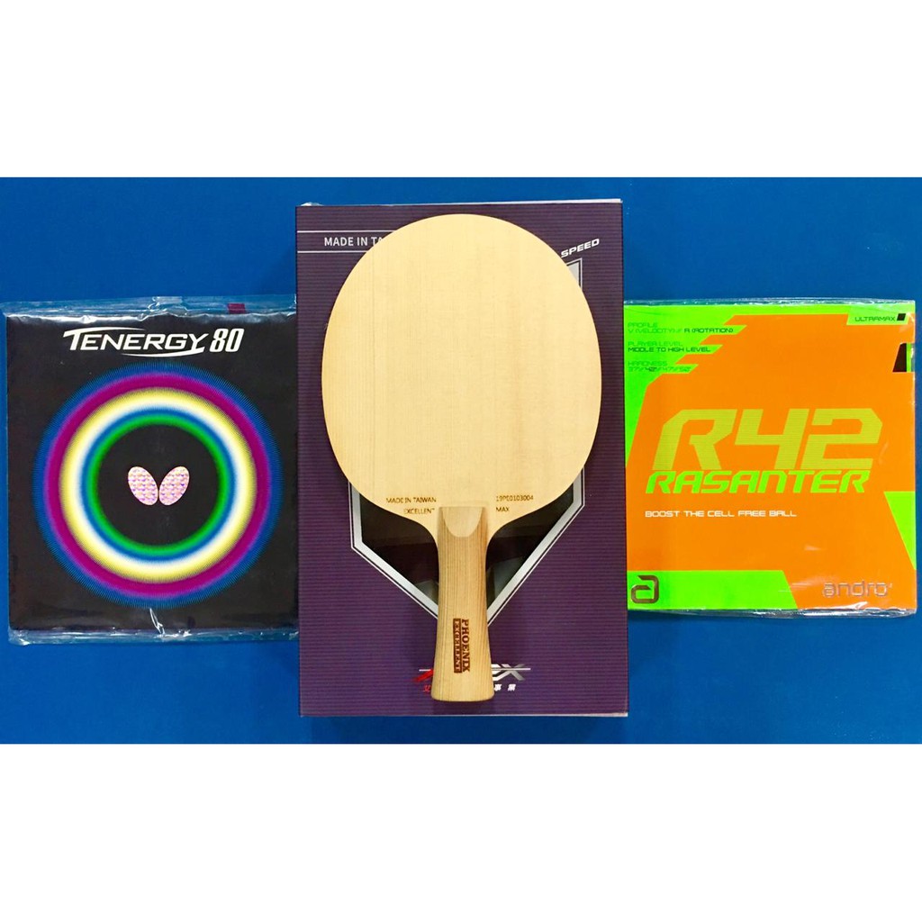 Setup Tenis Meja Pingpong Ariex 1 PLY Kiso Hinoki Tenergy 80 Rasanter R42