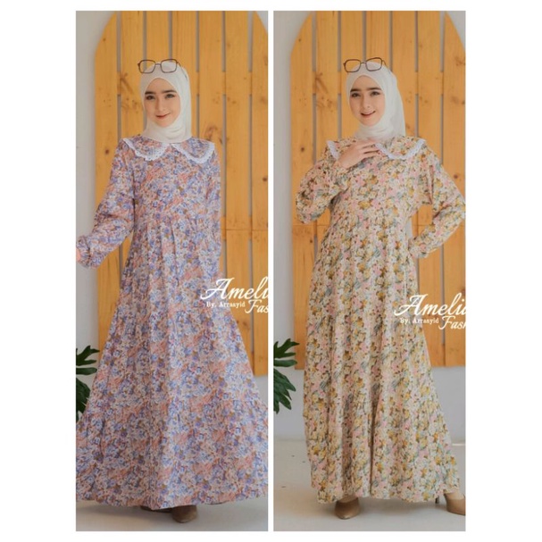 Midi dan maxi dress RAYON AMELIA bunga MAWAR VISCOSE bangkok homedress adem baju muslim daster daily sehari hari motif