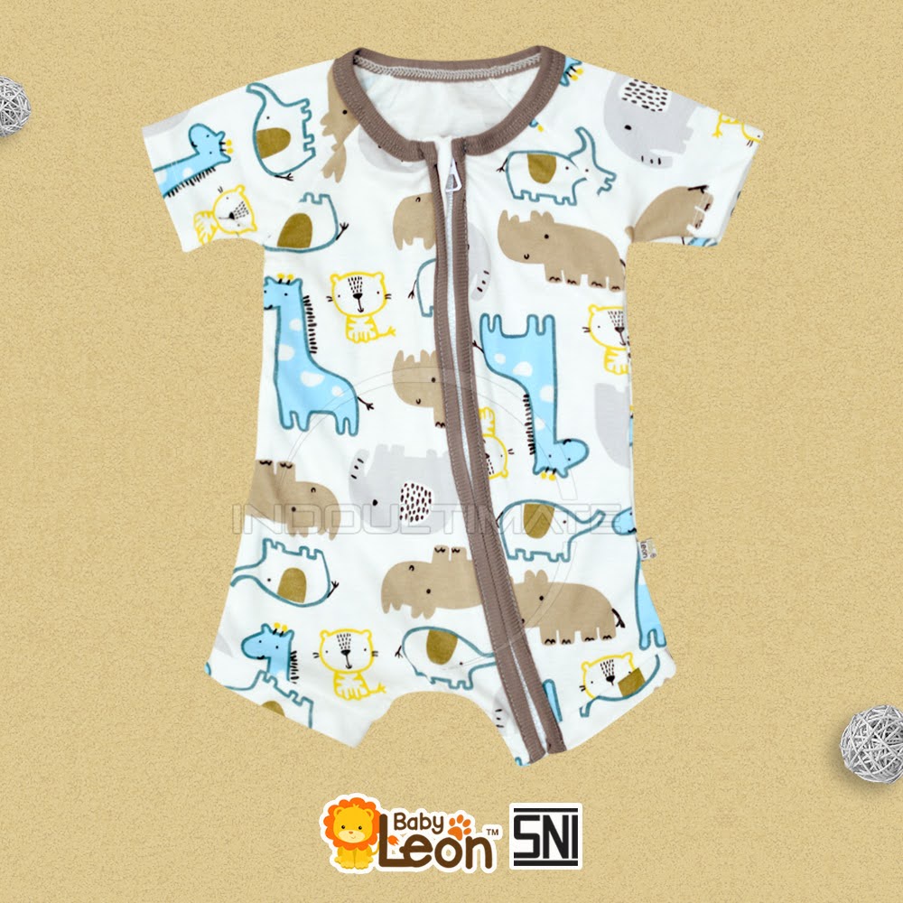 1Pcs Jumsuit Bayi NEWBORN Jumper Bayi Baru Lahir Full Resleting ZOO SERIES BABY LEON DS-120 Jumpsuit Bayi Cotton Double Knit Baby Sleepsuit Baju Tidur Bayi Pakaian Bayi Baju Harian Anak Bayi Balita-ZOO SOFT BROWN