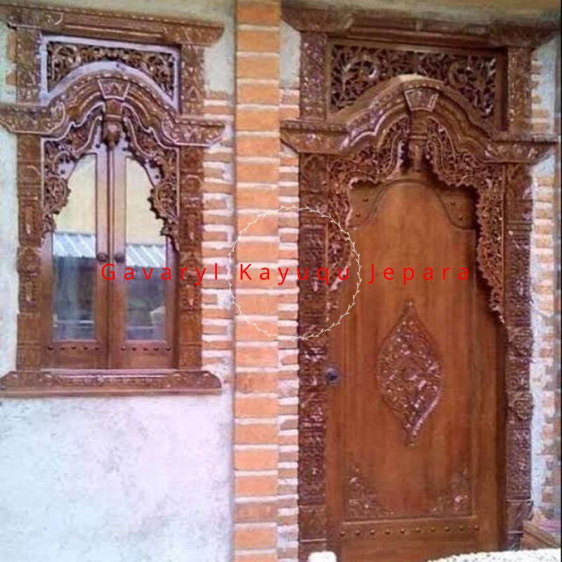 Pintu gebyok ukir model satu pintu kayu jati asli jepara