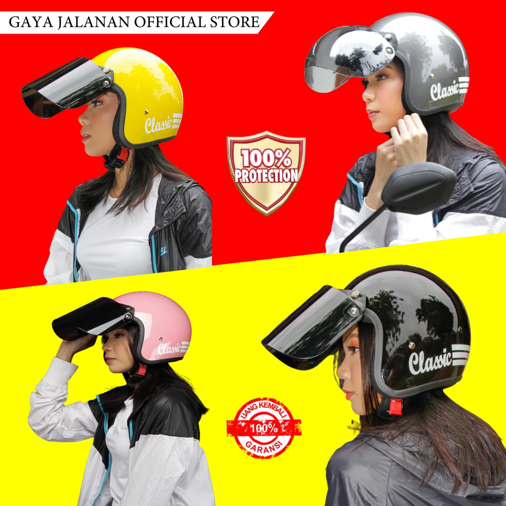 Helm Bogo Cewe Cowo Dewasa Retro Remaja Classic SNI Open Face Klasik Pria Wanita Motor Terbaru A9