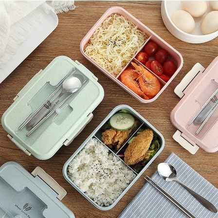 BB7 - Lunch Box Kotak Bekal Makan Set Jerami Gandum 4 IN 1 Free Alat Makan