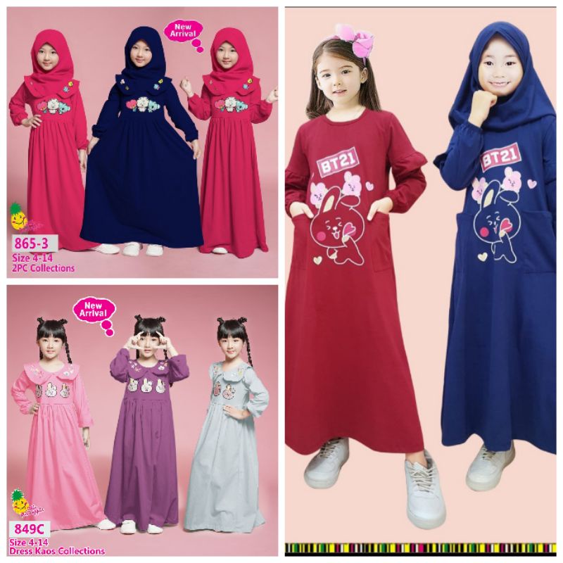 GAMIS ANAK PEREMPUAN LITTLE PINEAPPLE / GAMIS ANAK BT21 / BAJU MUSLIM ANAK PEREMPUAN USIA 3-9 TAHUN
