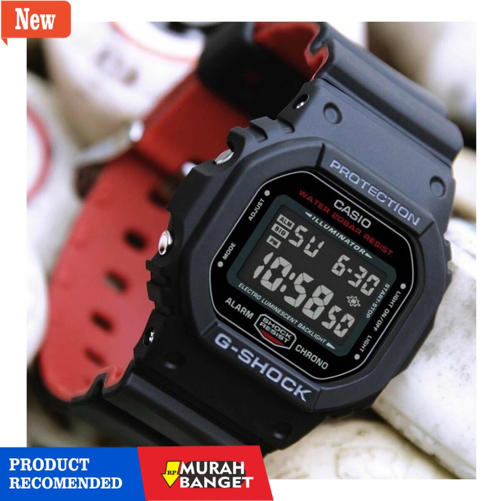 Jam digital pria terbaik- NEW  JAM TANGAN PRIA GSHOCK CASIO DW 5600 2WARNA TIMBAL BALIK HITAM MERAH 