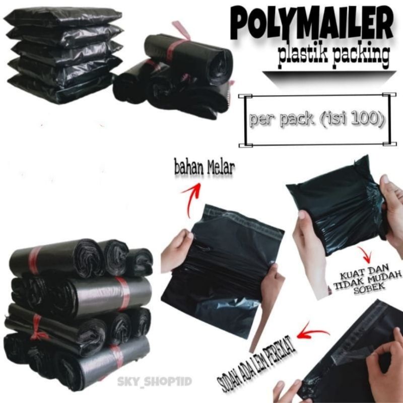 Kantong Plastik Packing LDPE Hitam Polymailer Hitam Lem