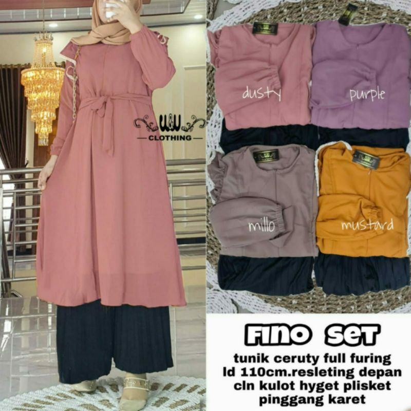 baju One set wanita remaja 2022 kekinian premium.Fino Set wanita tunik ceruty original by W&W solo