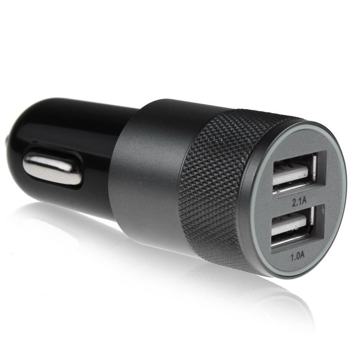 Fashion Dual USB Car HP Charger Mobil 2.1A Type FM 001 Black