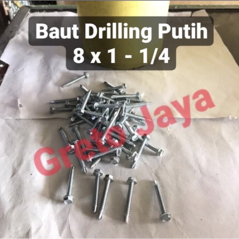 ( 8x1-1/4 10 bj ) Baut Drilling Putih 8 x 1-1/4 Self Drill Atap Screw Galvalum Driling Baja Ringan