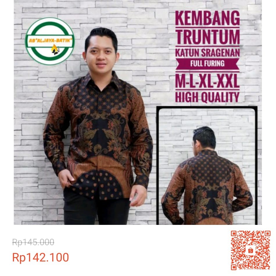 Kembang Truntum Batik Pria Lengan Panjang Full Furing Batik Solo Batik Katun