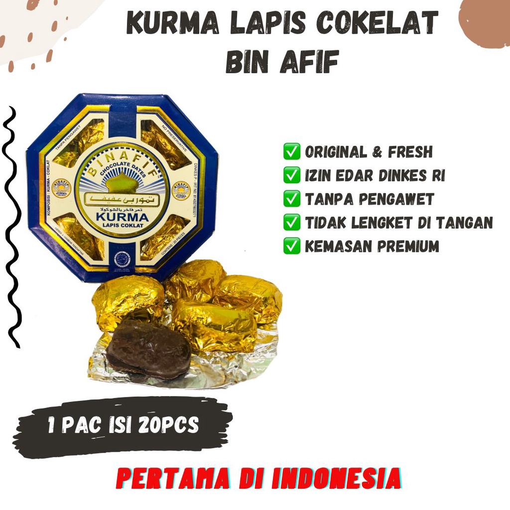 

KURMA LAPIS COKLAT BIN AFIF isi 20pc KurCok Cokelat Korma Chocolate Dates Binafif CokKur Hadiah Oleh