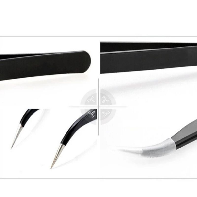 Pinset Tweezer Anti Statis Lurus Bengkok Untuk Pasang Bulu Mata
