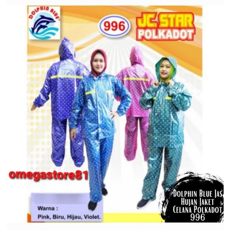 jas hujan setelan jaket celana star polkadot dolphin blue JC-996