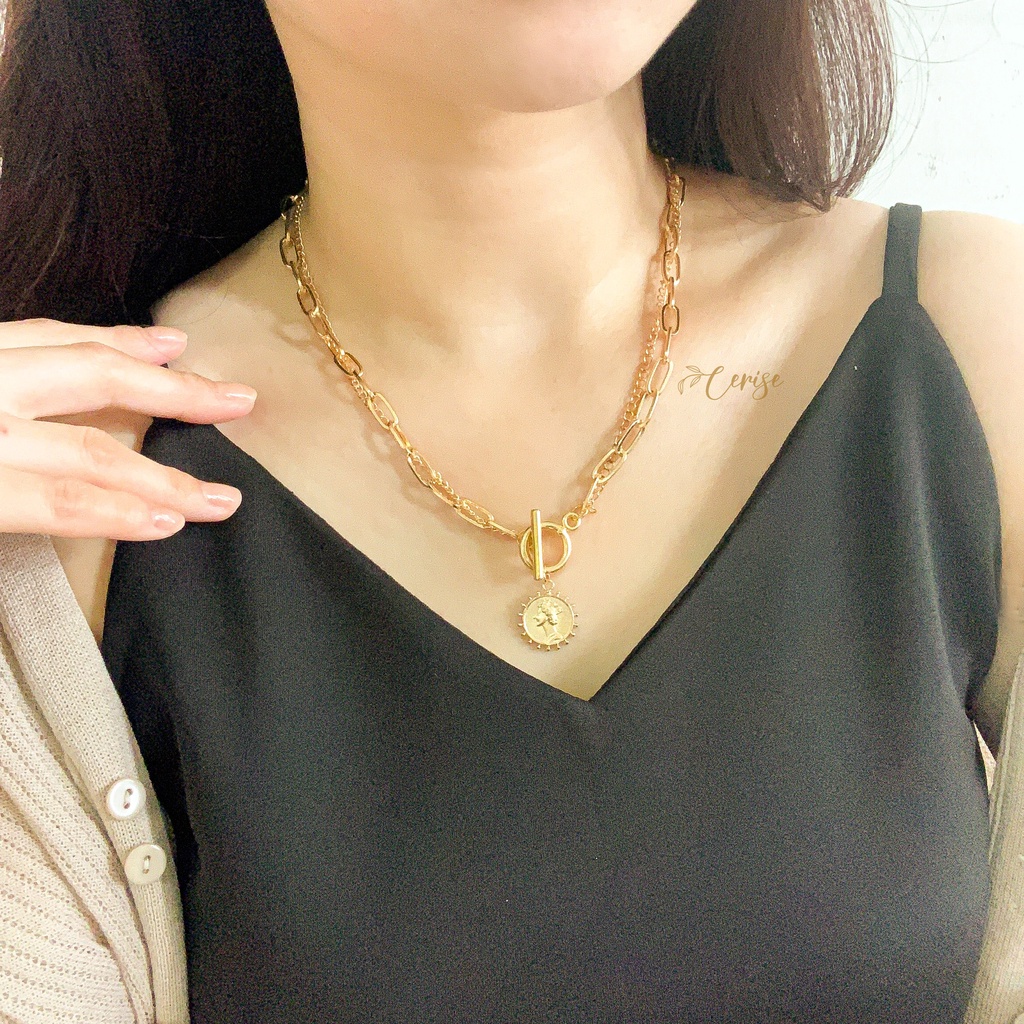 Diora Necklace | Kalung rantai koin emas korea cantik aksesoris wanita korean style trendy stylish