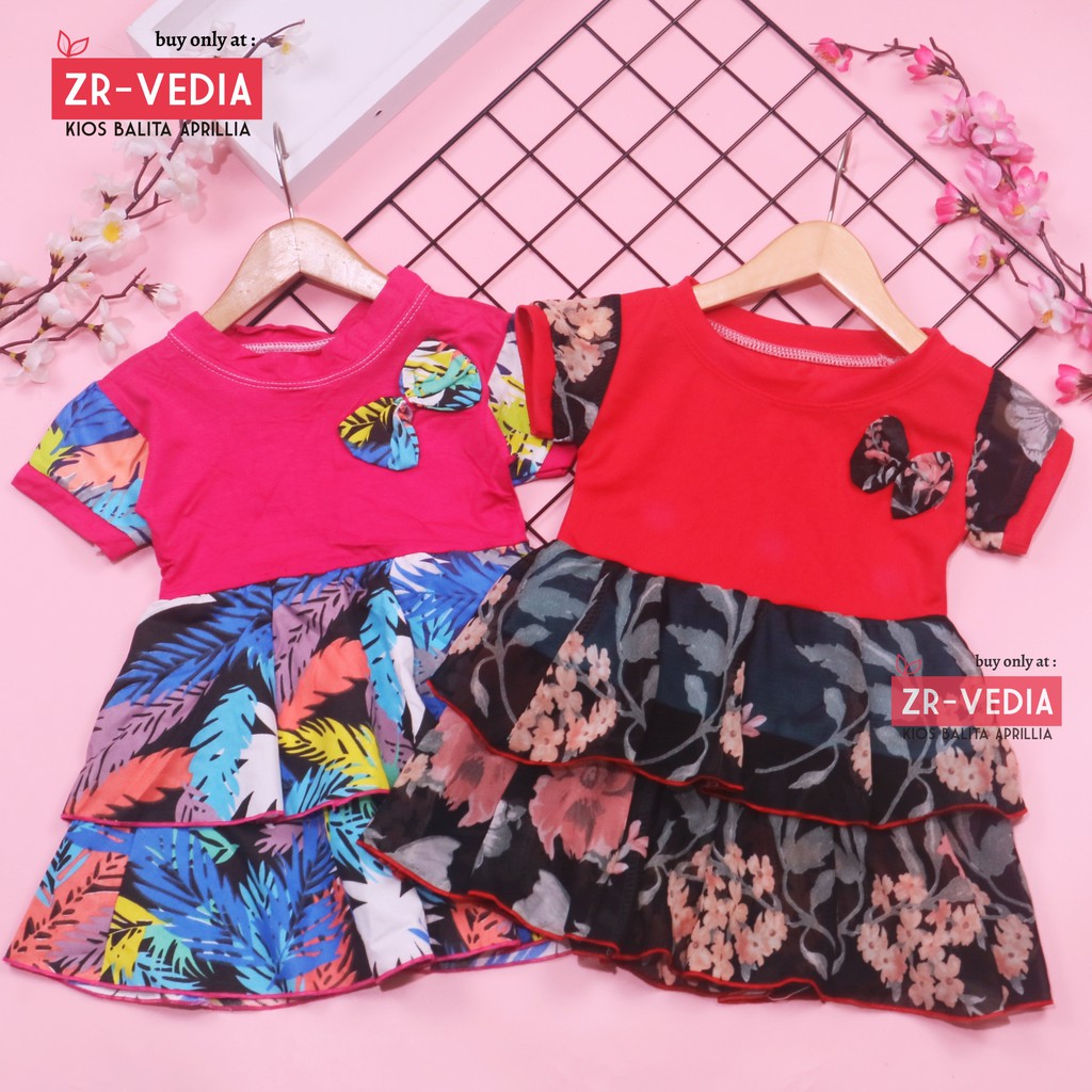 Dress Emma Lengan uk 1-4 Tahun - Dres Anak Perempuan Lengan Pita Baju Cewek Harian Pesta Murah