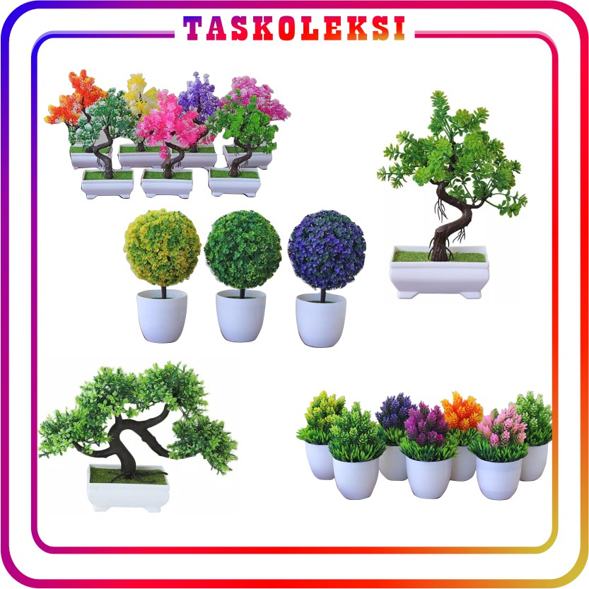 ☛TK☚R084 Pot Tanaman Ornamen Hias Dekorasi Buatan Bunga Plastik Bonsai Palsu Rumah Kantor Teras Meja