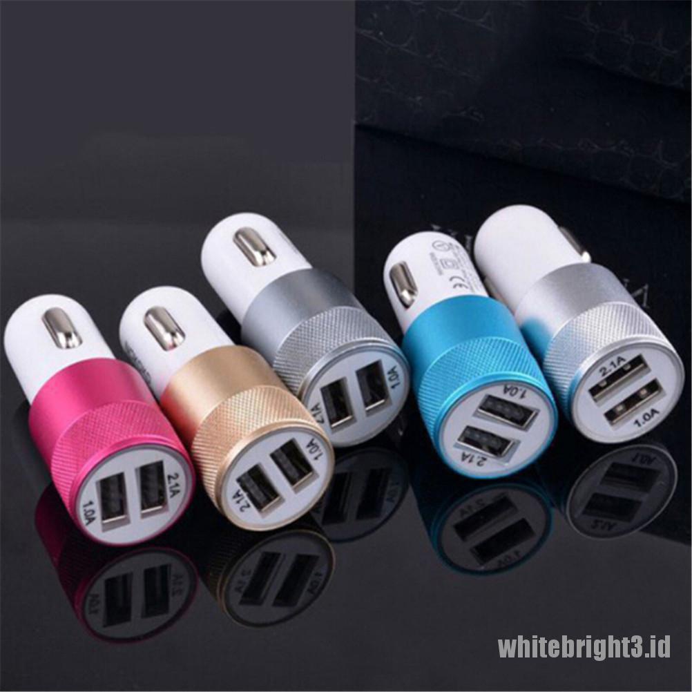 Charger Mobil 2 Port USB Mini Portable DC 3.1A Fast Charging Warna Putih Untuk Handphone Universal