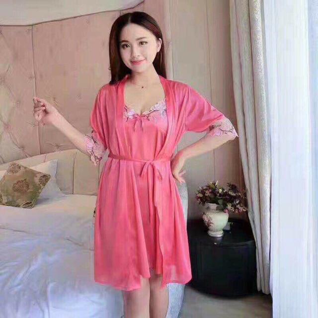 Kimono Baju Tidur Wanita Deep Flower Katun Satin Hantaran Nikah-G