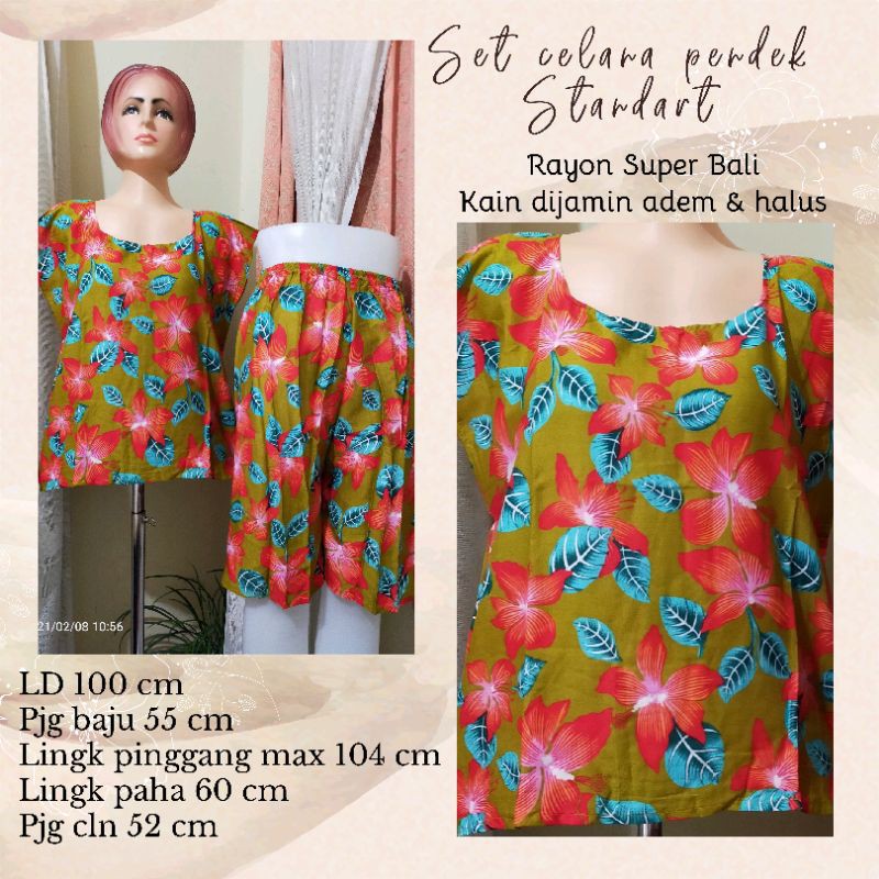 Babydol setelan motif Bali celana pendek Rayon Super