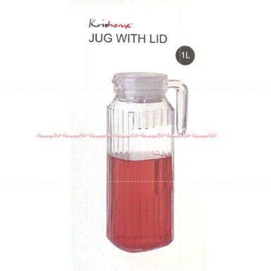 Krishome Jug With Lid 1L Teko Minum Glass Kettle Bahan Kaca Transparan Bening Krischef Jugwith Transparant 1 Litter