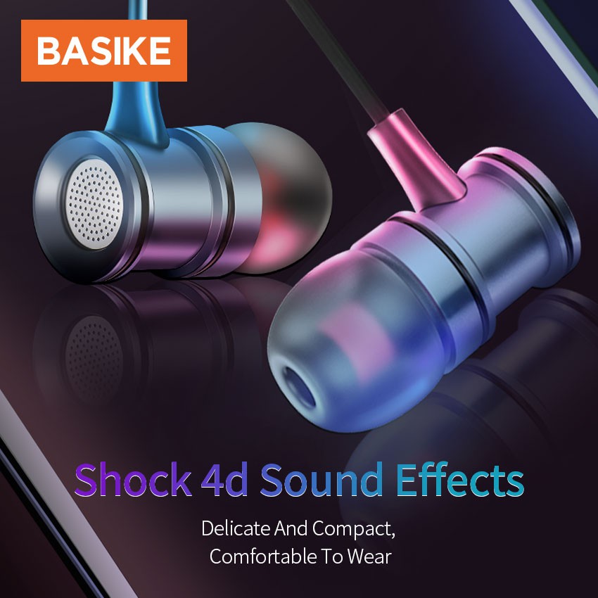 Headset Gaming BASIKE Earphone In-ear Headphone 3.5mm dengan Mikrofon 1.2m untuk  Samsung