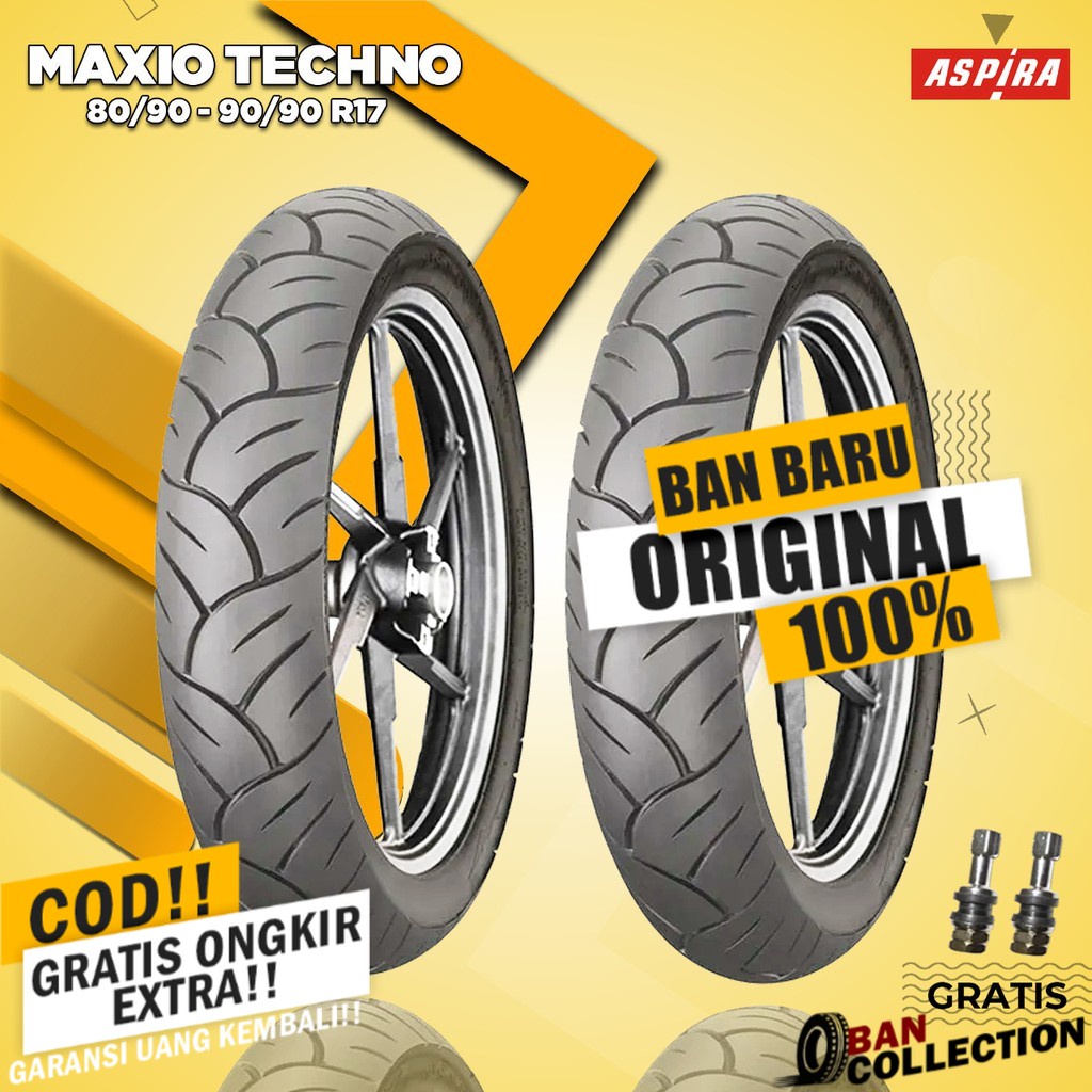 Paket Ban Motor MOPED (MOTOR BEBEK) // ASPIRA MAXIO TECHNO 80/90 - 90/90 Ring 17 Tubeless ban motor 