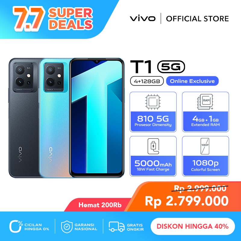 [ONLINE EXCLUSIVE] vivo T1 5G (4/128) – Dimensity 810 5G, 4GB+1GB Extended RAM, 5000 mAh + 18W FastCharge, Liquid Cooling