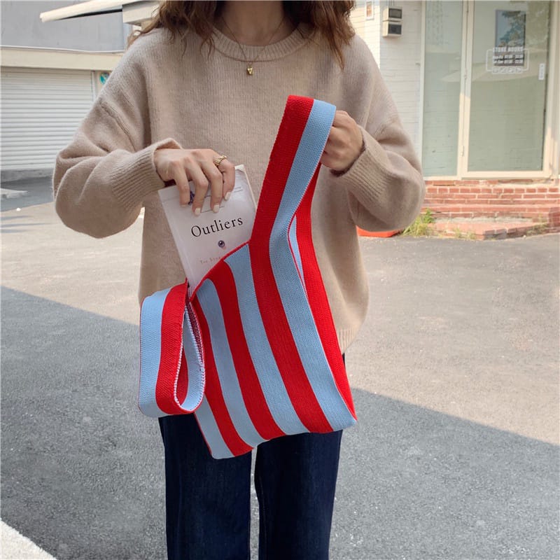♫ Megata ♫ TS002 Tote Bag Model Garis rajut tebal korea hand bag fashion korea