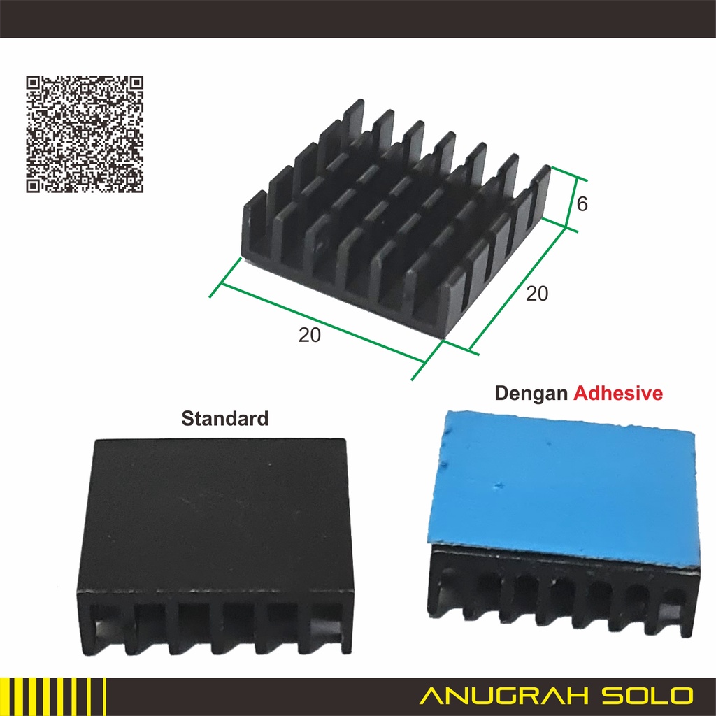 Heat Sink 20x20x6 mm Black Anodized Aluminium Heat Sink Heatsink