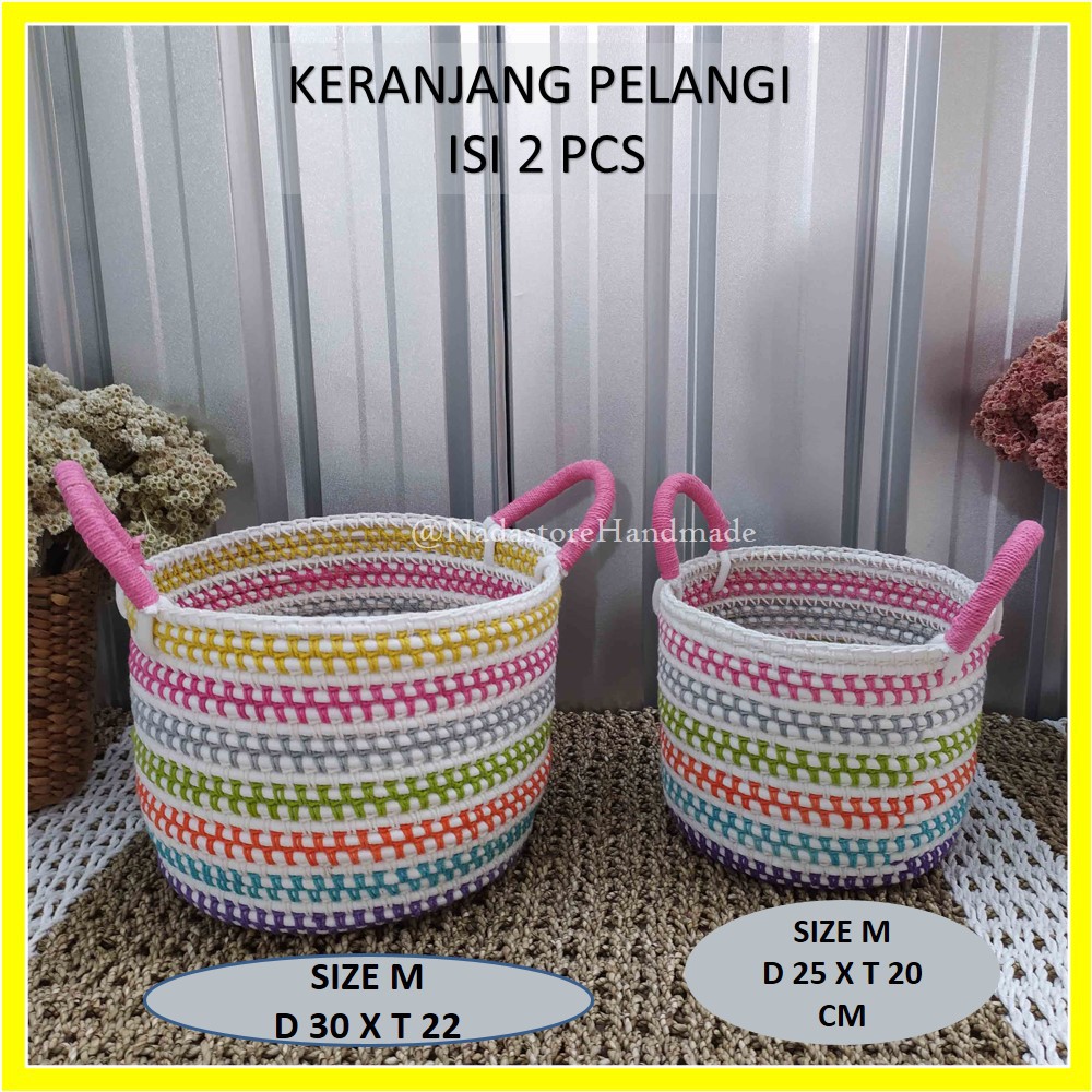 Nadastore Keranjang Anyaman / Tempat Penyimpanan / Keranjang Pelangi isi 2 pcs Diameter 30 dan 25 cm