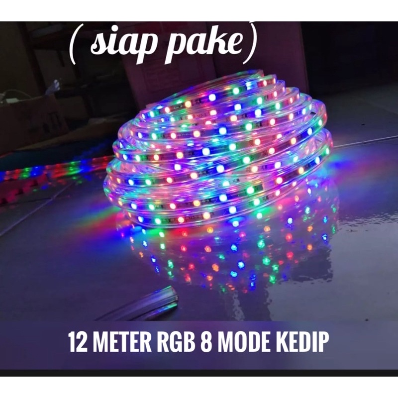 Led Strip RGB 12 Meter Lampu selang 8 mode Runing