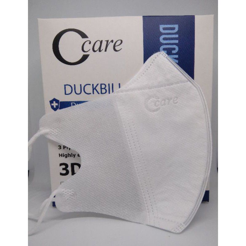 (FREE POUCH) Masker Duckbill CCare/C Care Ecer/Box Putih 3 Ply with Earloop