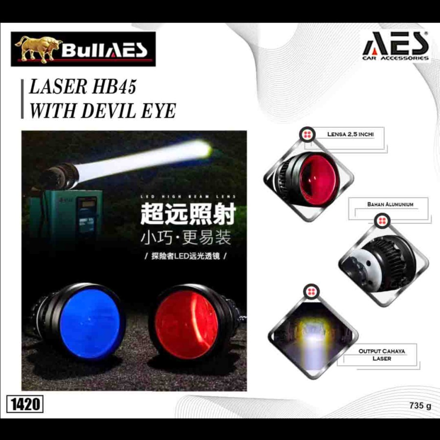 Projector Biled High Beam Laser Devil Eye HB-45 Brand AES