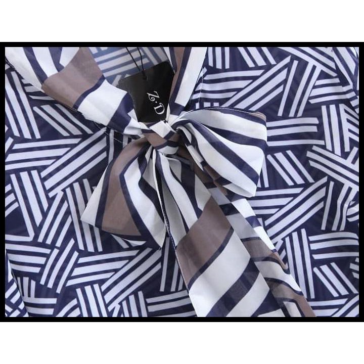 BAJU ATASAN KEMEJA SCARF DASI PITA WANITA KOREA IMPORT AB745475 BLUE