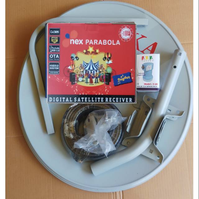 Antena paket parabola 45cm lengkap receiver Nex Parabola merah open mnc group