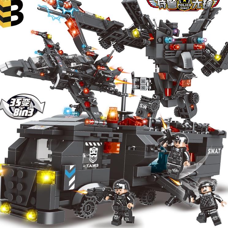 Terbaru.. Lego Blok Bangunan SWAT Polisi Kendaraan Robot Mobil Blok Hadiah Ulang Tahun Mainan untuk 