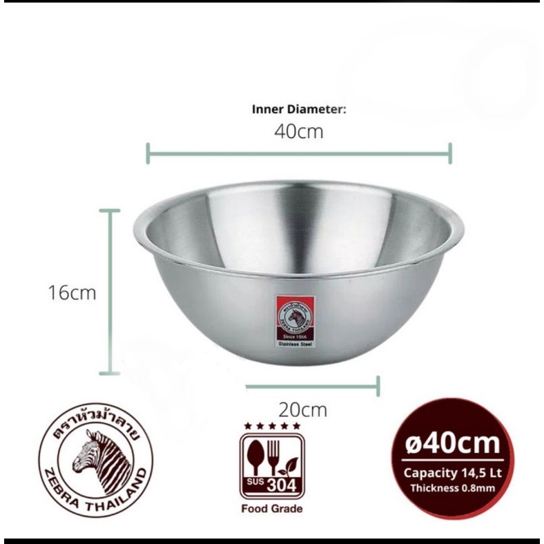 Mixing Bowl ZEBRA 40 Cm 135040 - Mangkok Stainless Steel