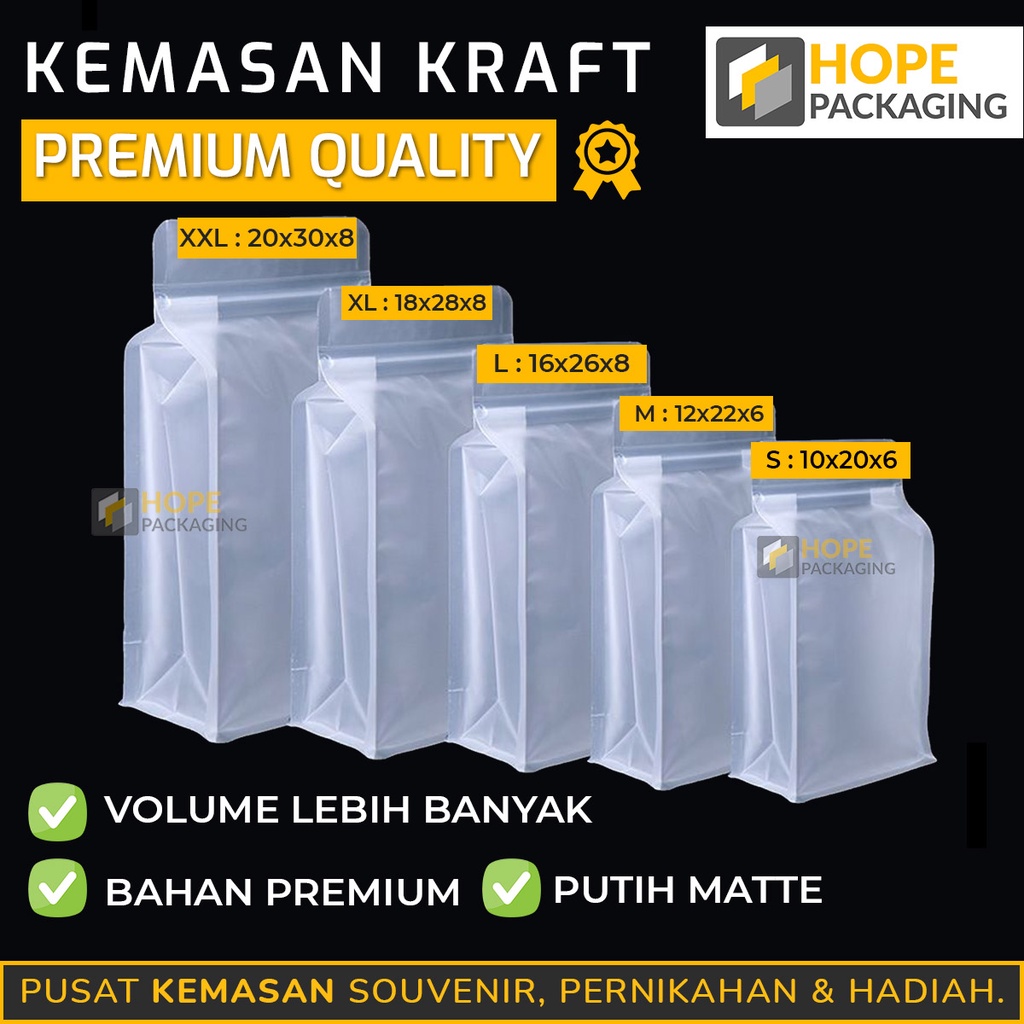 [ 5 pcs ] Sale Termurah Kantong Plastik Packaging Pouch Zip Lock Standing Food Doff Kraf Putih Bening dan Matte