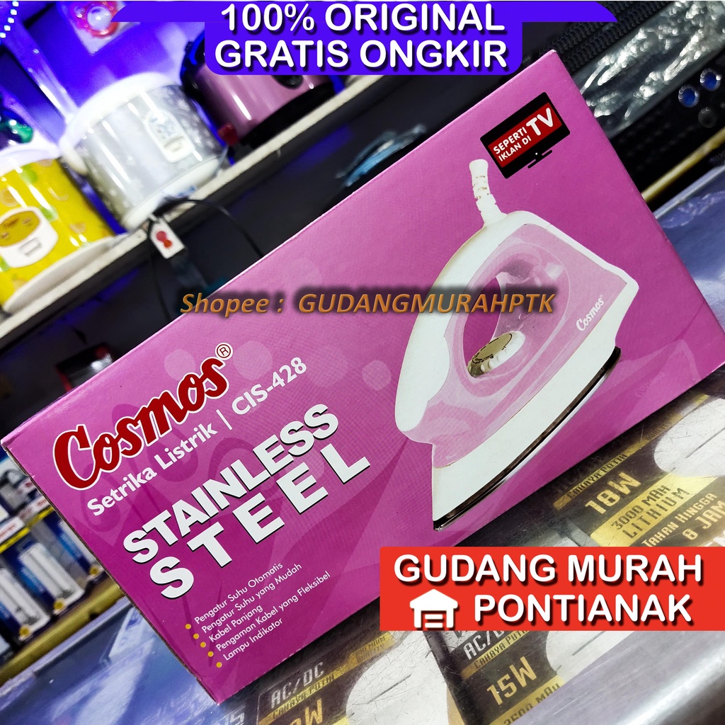 Setrika Listrik Cosmos Stainless Steel CIS 428 / CIS-428 cis428 pink stenles anti lengket