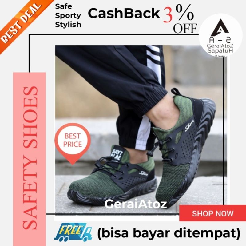 Sepatu Safety shoes sporty ringan nyaman hijau Adjuster 10