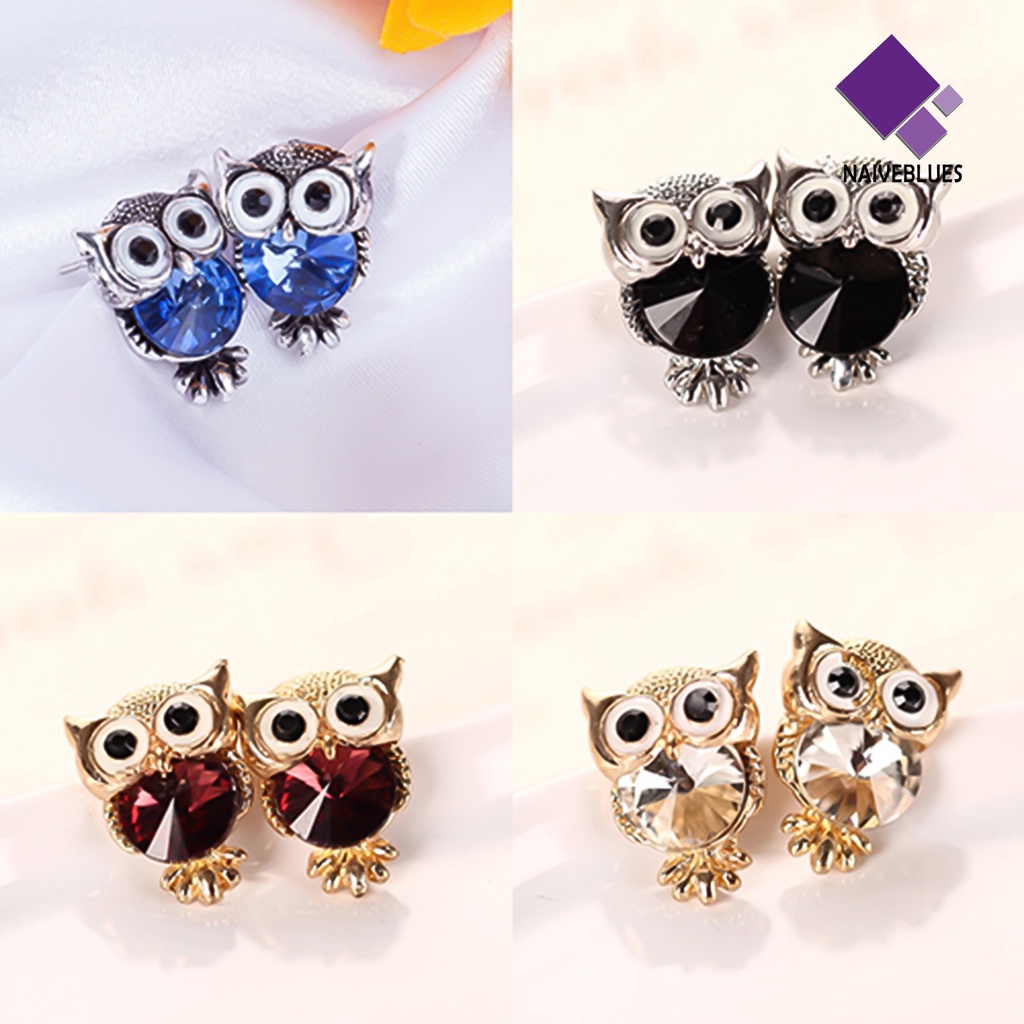 Anting Stud Bentuk Burung Hantu Aksen Berlian Imitasi Bahan Alloy Untuk Pesta