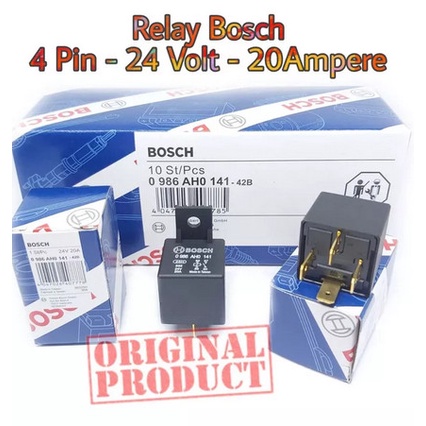 Relay 24v Kaki 4 Relay Klakson Lampu 24 volt Bosch Original 20 Ampere