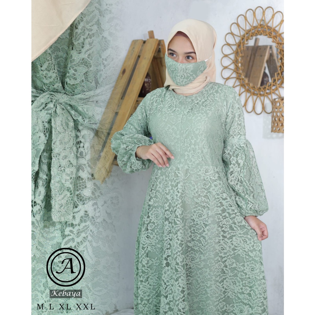 Kadai.baju / Gamis brukat jumbo  / Gamis brukat tangan balon / Gamis tulle bordir Size M L XL XXL