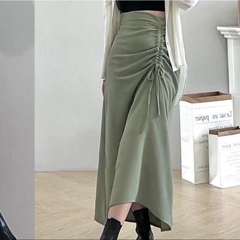 (BISA COD)SKIRT PREMIUM KOREAN STYLE ROK SERUT CRINKLE AIRFLOW//ROK SERUT VIRAL//ROK SERUT JUMBO-HIJAU MINT