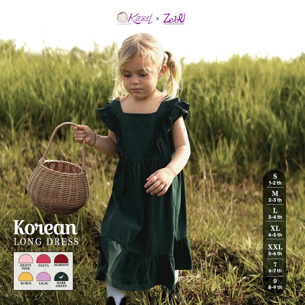 KAZEL X ZEBE KOREAN LONG DRESS DRESS ANAK BAJU ANAK FASHION ANAK PEREMPUAN